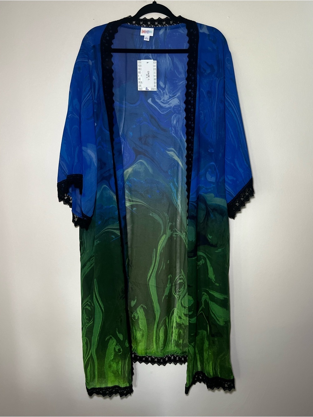 LuLaRoe Chloe Blue and Green Marble Bohemian Overlay - Picture 1 of 5